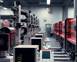 Systematic leadconversion optimization, methodical, elevating processes, photorealistic, high-performance lab with robotics, highly detailed, synchronized operations, technical efficiency, black and white with red highlights, concentrated lighting, shot with a zoom lens.