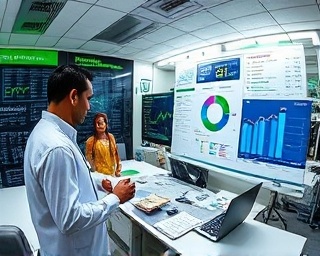 Detailed leadconversion metrics, insightful, dissecting figures, photorealistic, analytical department with information graphics, highly detailed, real-time data transformations, technical insight, white and green, soft indirect lighting, shot with a fisheye lens.