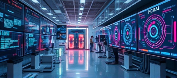 advanced testingoptimization Techniques, meticulous, executing tests, photorealistic, digital hub with interactive screens, highly detailed, swirling digital algorithms, crisply rendered, metallic and neon, dynamic side lighting, shot with a 35mm lens.