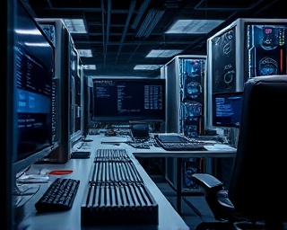 streamlined testingoptimization Efficiency, seamless, executing solutions, photorealistic, sleek workstation with digital boards, highly detailed, fast-moving data lines, clear resolution, black and silver, cool overhead lighting, shot with a 58mm lens.
