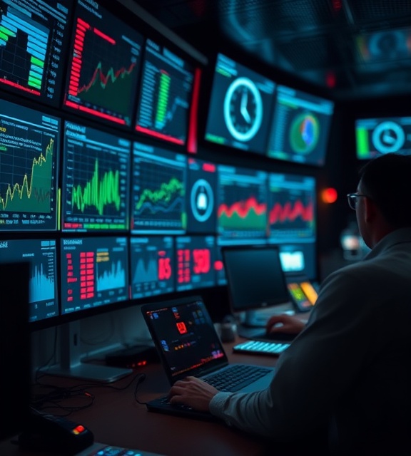 Definitive leadconversion metrics, exacting, detailing outcomes, photorealistic, nerve center filled with data displays, highly detailed, granular analytic reports, technical marsmoz, contrasting tones, dim focus lighting, shot with a prime lens.